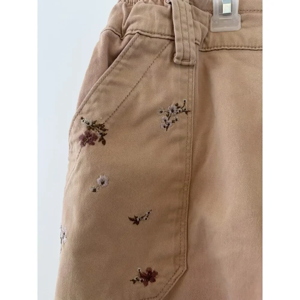 Arizona Jean Co Paperbag Waist Shorts Women's Size 15 Peach Floral Embroidered